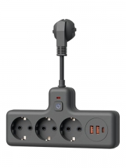 Удлинитель с сетевым фильтром 3х0.3м 10А 2USB + 1USBC 2500Вт ПВС 3х1 компакт черн. КОСМОС FRKsm0.3m-3g(B)USB FRKsm0.3m-3g(B)USB