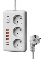 Удлинитель с сетевым фильтром 3х1.5м 10А 4USB + 2USBC 2500Вт ПВС 3х1 прямоуг. бел. КОСМОС FKsm1.5m-3gPF(W)USB FKsm1.5m-3gPF(W)USB