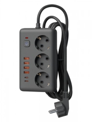 Удлинитель с сетевым фильтром 3х1.5м 10А 4USB + 2USBC 2500Вт ПВС 3х1 прямоуг. черн. КОСМОС FKsm1.5m-3gPF(B)USB FKsm1.5m-3gPF(B)USB