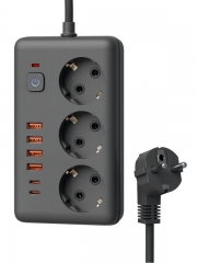 Удлинитель с сетевым фильтром 3х1.5м 10А 4USB + 2USBC 2500Вт ПВС 3х1 прямоуг. черн. КОСМОС FKsm1.5m-3gPF(B)USB FKsm1.5m-3gPF(B)USB