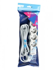 Удлинитель 3х5м с заземл. 10А IP20 USB 2500Вт 220В ПВС 3х1 с выкл. бел. КОСМОС YKsm5m4g-Z-VU10А-W YKsm5m4g-Z-VU10A-W