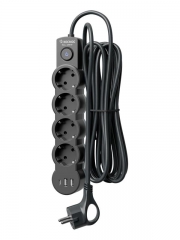 Удлинитель 4х1.5м с заземл. 10А IP20 2хUSB-А + 1хUSB-C 2500Вт 220В ПВС 3х1 с выкл. черн. КОСМОС YKsm1.5m4g-Z-VU10А-B YKsm1.5m4g-Z-VU10A-B