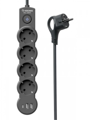 Удлинитель 4х1.5м с заземл. 10А IP20 2хUSB-А + 1хUSB-C 2500Вт 220В ПВС 3х1 с выкл. черн. КОСМОС YKsm1.5m4g-Z-VU10А-B YKsm1.5m4g-Z-VU10A-B