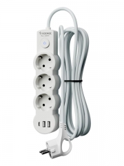 Удлинитель 3х5м с заземл. 10А IP20 USB 2800Вт 220В ПВС 3х1 с выкл. бел. КОСМОС YKsm5m3g-Z-VU10А-W YKsm5m3g-Z-VU10A-W