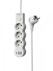 Удлинитель 3х5м с заземл. 10А IP20 USB 2800Вт 220В ПВС 3х1 с выкл. бел. КОСМОС YKsm5m3g-Z-VU10А-W YKsm5m3g-Z-VU10A-W