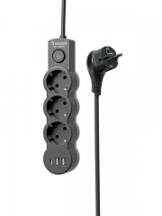 Удлинитель 3х1.5м с заземл. 10А IP20 USB 2800Вт 220В ПВС 3х1 с выкл. черн. КОСМОС YKsm1.5m3g-Z-VU10А-B YKsm1.5m3g-Z-VU10A-B