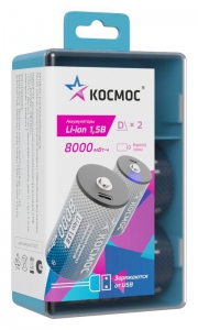 Аккумулятор D Li-ion 8000мАч (блист.2шт) КОСМОС KOCR20Li8000mWh2B KOCR20Li8000mWh2B