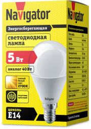 Лампа светодиодная 94 476 NLL-P-G45-5-230-2.7K-E14 5Вт шар 2700К тепл. бел. E14 330лм 220-240В Navigator 94476 94476