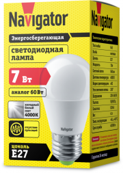 Лампа светодиодная 94 469 NLL-G45-7-230-4K-E27 7Вт шар 4000К белый E27 560лм 176-264В Navigator 94469 94469