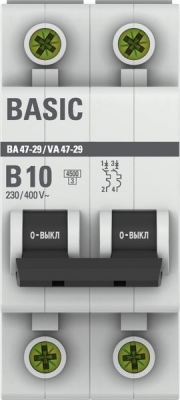 Выключатель автоматический модульный 2п B 10А 4.5кА ВА 47-29 Basic EKF mcb4729-2-10-B mcb4729-2-10-B