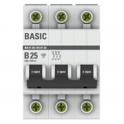 Выключатель автоматический модульный 3п B 25А 4.5кА ВА 47-29 Basic EKF mcb4729-3-25-B mcb4729-3-25-B