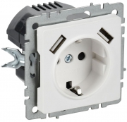 Розетка BRITE РЮш10-1-БрАБ 16А с USB A+A 2.1А с заземл. защ. шторки механизм арктич. бел. IEK BR-R14-16-U21-D21-K91 BR-R14-16-U21-D21-K91