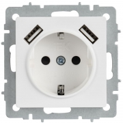 Розетка BRITE РЮш10-1-БрАБ 16А с USB A+A 2.1А с заземл. защ. шторки механизм арктич. бел. IEK BR-R14-16-U21-D21-K91 BR-R14-16-U21-D21-K91