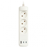Удлинитель электрический U-3-3m-USB-W 3 розетки + 3xUSB A+C 3м 10А бел. Эра Б0069076 Б0069076