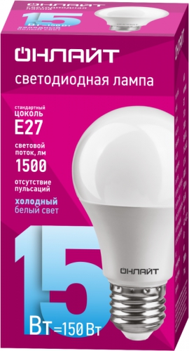 Лампа светодиодная 61 151 OLL-A60-15-230-6.5K-E27 грушевидная 15Вт ОНЛАЙТ 61151 61151
