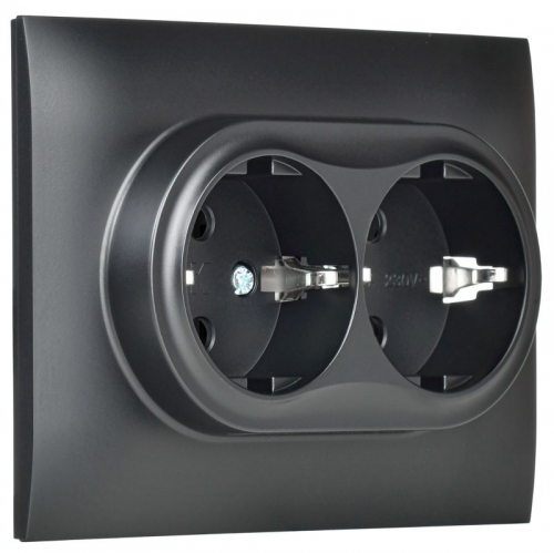 Розетка 2-м SKANDY 16А с заземл. защ. штроки в сборе SK-R07Bl черн. IEK SK-R24-16-K02-F SK-R24-16-K02-F