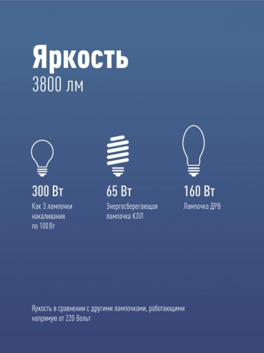 Лампа светодиодная высокомощная LED 40Вт E27 6500К (переходник с E27 на E40 в комплекте) Космос LksmHWLED40WE2765 LksmHWLED40WE2765