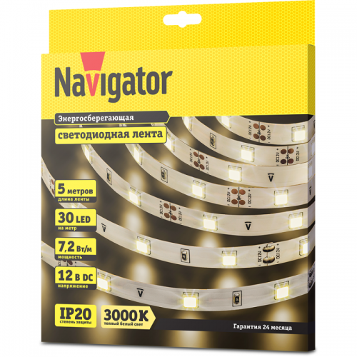 Лента светодиодная 71 414 NLS-5050WW30-7.2 IP20 12B R5 7.2Вт/м (уп.5м) Navigator 71414 71414