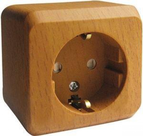 Розетка 1-м ОП Этюд Дача 16А IP20 250В с заземл. защ. шторки бук SE PA16-004T PA16-004T