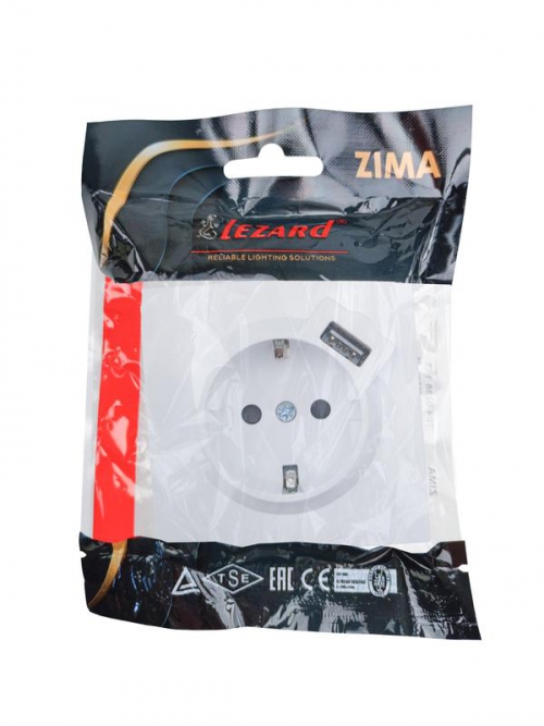 Розетка 1-мест. с/з+USB разъем ZIMA IP20 бел. LEZARD 704-0288-181 704-0288-181