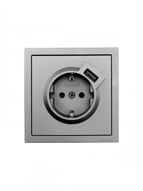 Розетка 1-мест. с/з+USB разъем СП ZIMA IP20 сер. матов. LEZARD 704-7488-181 704-7488-181