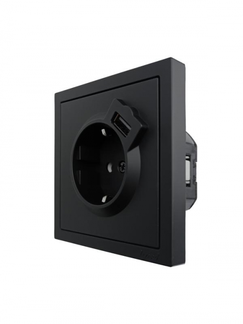 Розетка 1-мест. с/з+USB разъем СП ZIMA IP20 черн. бархат LEZARD 704-4288-181 704-4288-181
