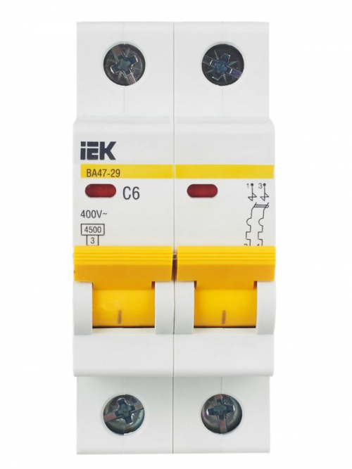 Выключатель автоматический модульный 2п C 6А 4.5кА ВА47-29 ИЭК MVA20-2-006-C MVA20-2-006-C