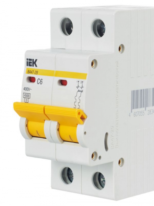 Выключатель автоматический модульный 2п C 6А 4.5кА ВА47-29 ИЭК MVA20-2-006-C MVA20-2-006-C
