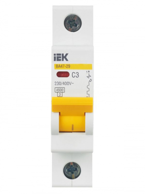 Выключатель автоматический модульный 1п C 3А 4.5кА ВА47-29 ИЭК MVA20-1-003-C MVA20-1-003-C