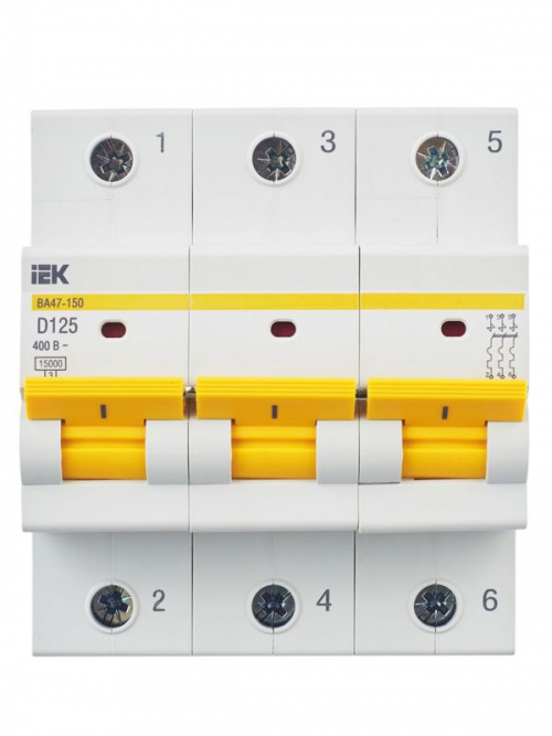 Выключатель автоматический модульный 3п D 125А 15кА ВА47-150 IEK MVA50-3-125-D MVA50-3-125-D