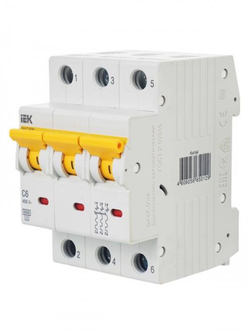 Выключатель автоматический модульный 3п C 6А 6кА ВА47-60M IEK MVA31-3-006-C MVA31-3-006-C