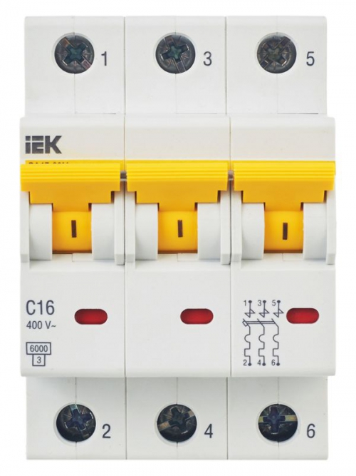 Выключатель автоматический модульный 3п C 16А 6кА ВА47-60M IEK MVA31-3-016-C MVA31-3-016-C