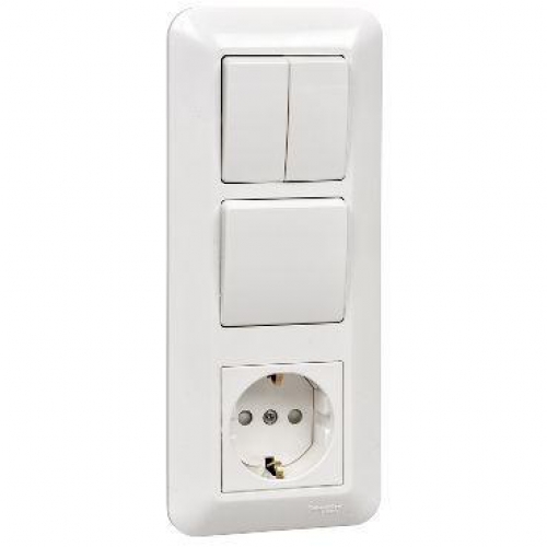 Блок СП Blanca / Прима (розетка с заземл. + 1-кл. + 2-кл. выкл.) (розн. упак.) бел. SE BK2VR-008A-BI BK2VR-008A-BI