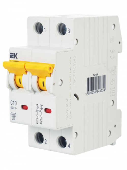 Выключатель автоматический модульный 2п C 10А 6кА ВА47-60M IEK MVA31-2-010-C MVA31-2-010-C