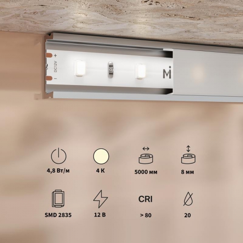 Лента светодиодная 12В 2835 4.8Вт/м 4000К IP20 (уп.5м) Maytoni 201163 201163