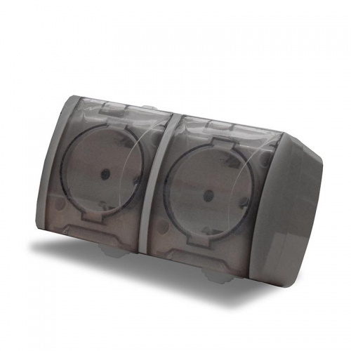 Розетка 2-м ОП Клио 16А IP54 с заземл. с прозр. крышкой сер. UNIVersal К2232-Gr К2232-Gr