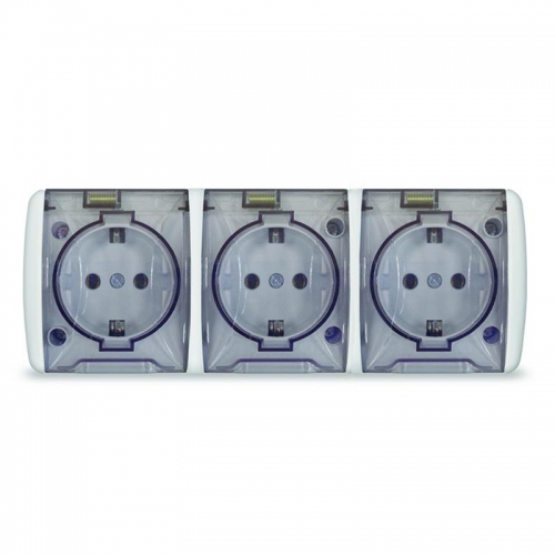 Розетка 3-м ОП Клио 16А IP54 с заземл. с прозр. крышкой бел. Universal К2235 К2235