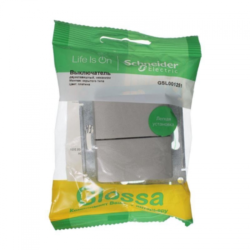 Выключатель 2-кл. СП Glossa 10А IP20 (сх. 5) 10AX механизм платина SE GSL001251 GSL001251