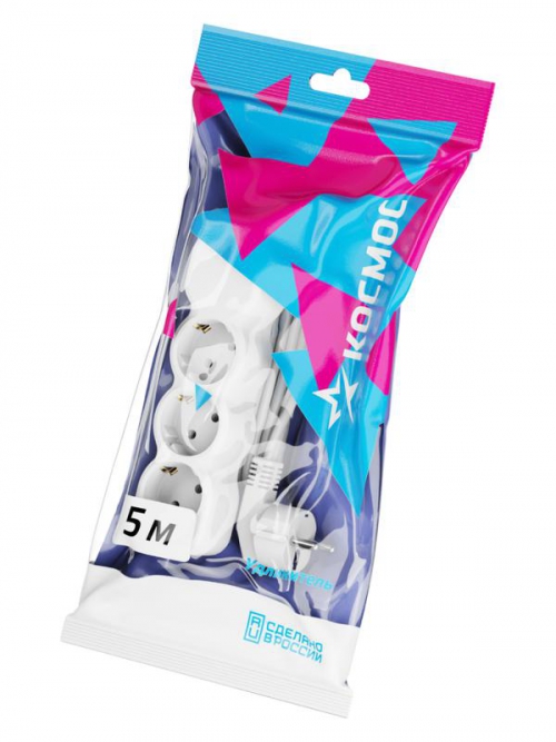 Удлинитель 3х5м с заземл. 10А IP20 ПВС 3х0.75 КОСМОС YKsm5m-3g-Z(10A)P YKsm5m-3g-Z(10A)P