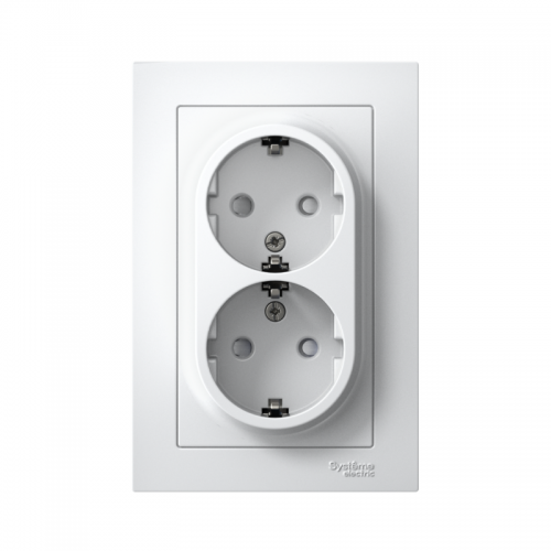 Розетка 2-м Atlas Design с заземл. защ. шторки 16А в сборе бел. SchE ATN000126 ATN000126