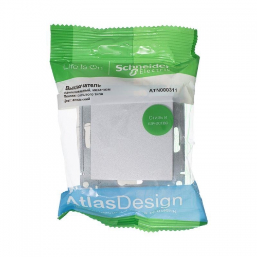 Механизм выключателя 1-кл. СП Atlas Design 10А IP20 (сх. 1) 10AX алюм. SchE ATN000311 ATN000311