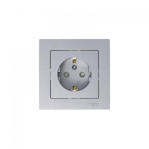 Механизм розетки 1-м СП AtlasDesign 16А IP20 с заземл. защ. шторки алюм. SchE ATN000345 ATN000345