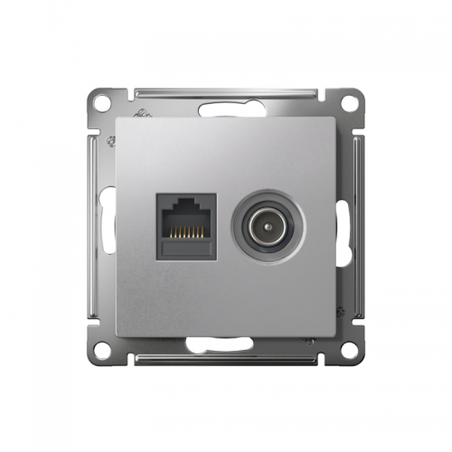 Розетка компьютерная + телевизионная 2-м AtlasDesign RJ45 кат.5E + TV механизм алюм. SE ATN000389 ATN000389
