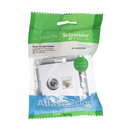 Розетка компьютерная + телевизионная 2-м AtlasDesign RJ45 кат.5E + TV механизм алюм. SE ATN000389 ATN000389