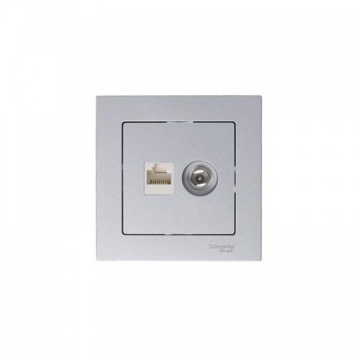 Розетка компьютерная + телевизионная 2-м AtlasDesign RJ45 кат.5E + TV механизм алюм. SE ATN000389 ATN000389