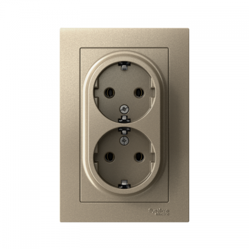 Розетка 2-м Atlas Design с заземл. 16А в сборе шампань SchE ATN000524 ATN000524