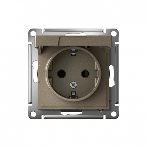 Розетка 1-м СП AtlasDesign 16А IP20 с заземл. защ. шторки с крышкой механизм шампань SchE ATN000546 ATN000546