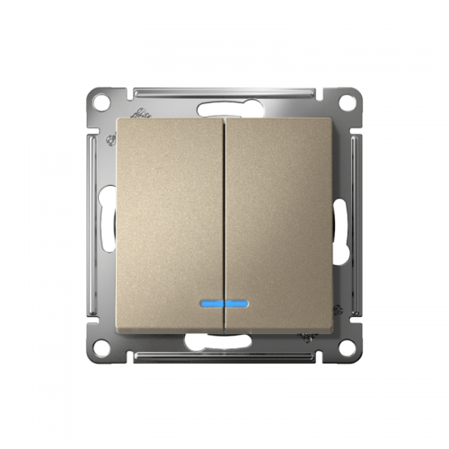 Выключатель 2-кл. СП AtlasDesign 10А IP20 (сх. 5а) 10AX с подсветкой механизм шампань SE ATN000553 ATN000553