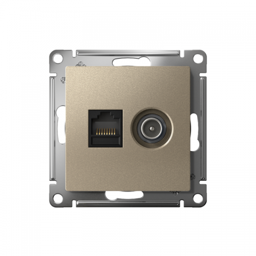 Розетка компьютерная + телевизионная 2-м AtlasDesign RJ45 кат.5E + TV механизм шампань SchE ATN000589 ATN000589