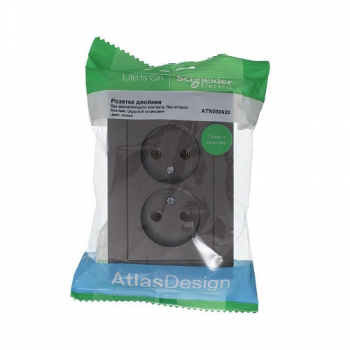 Розетка 2-м Atlas Design без заземл. 16А в сборе мокко SchE ATN000620 ATN000620
